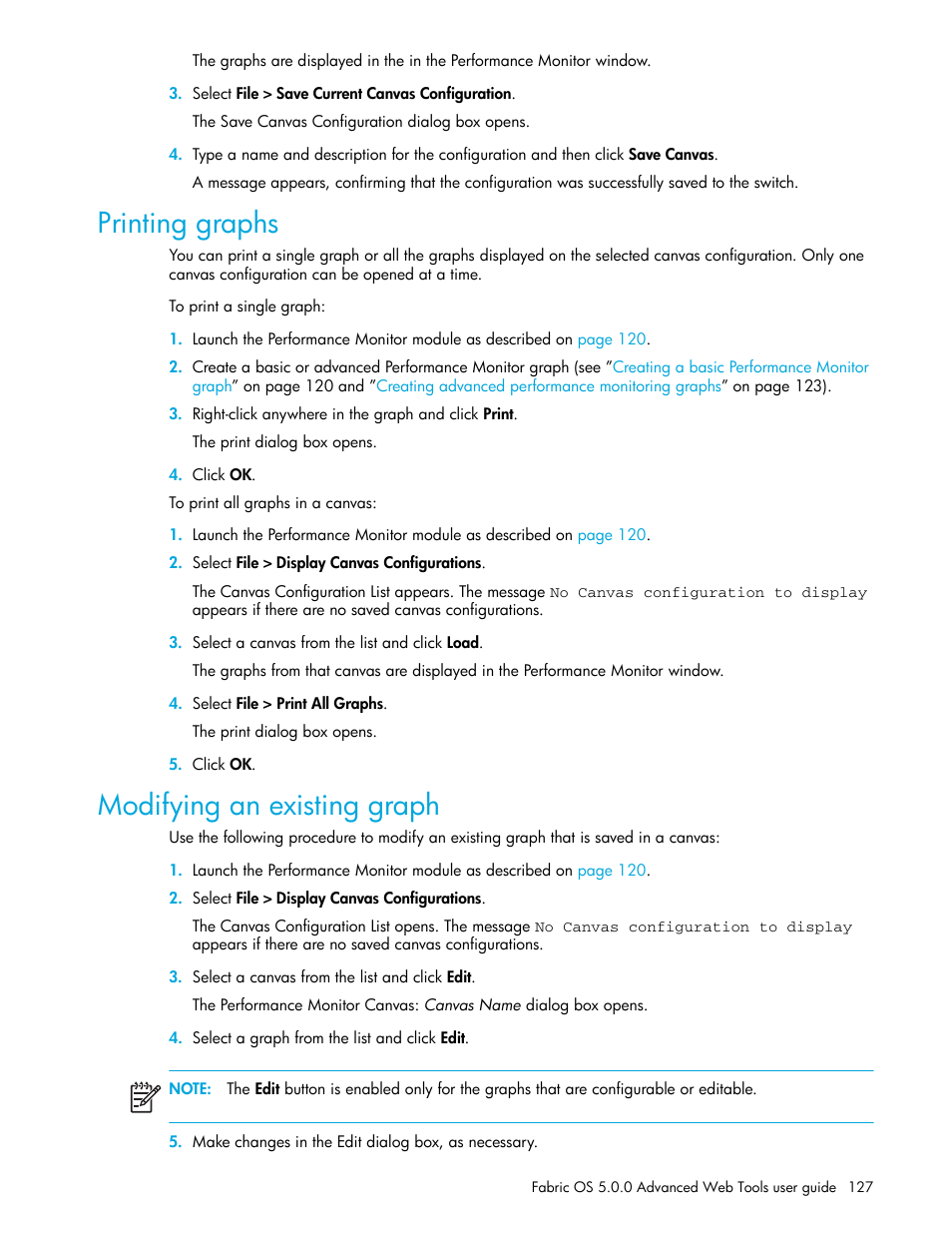 Printing graphs, Modifying an existing graph | HP Brocade 4Gb SAN Switch for HP BladeSystem c-Class User Manual | Page 127 / 160