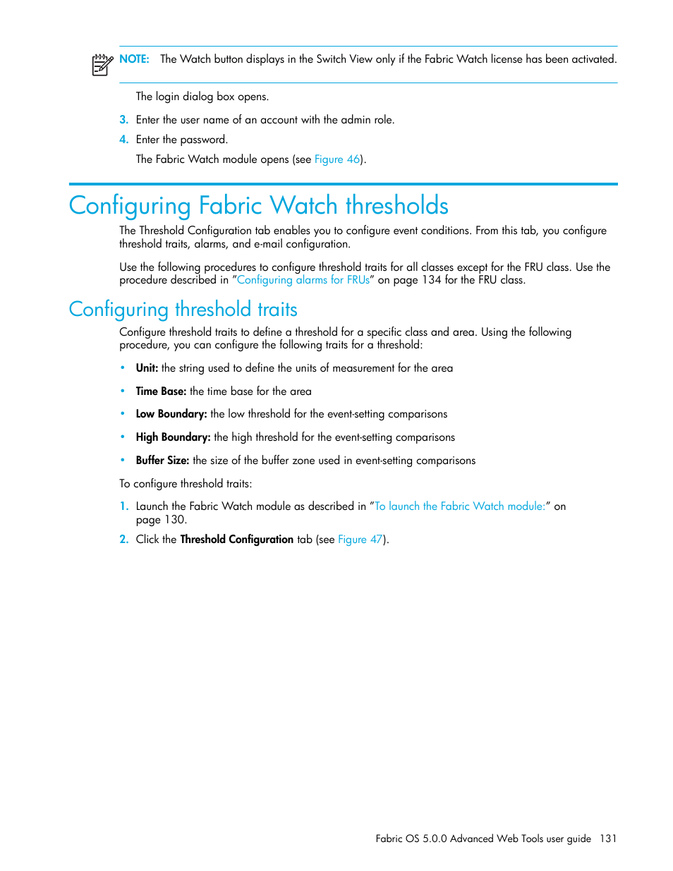 Configuring fabric watch thresholds, Configuring threshold traits | HP Brocade 4Gb SAN Switch for HP BladeSystem c-Class User Manual | Page 131 / 160