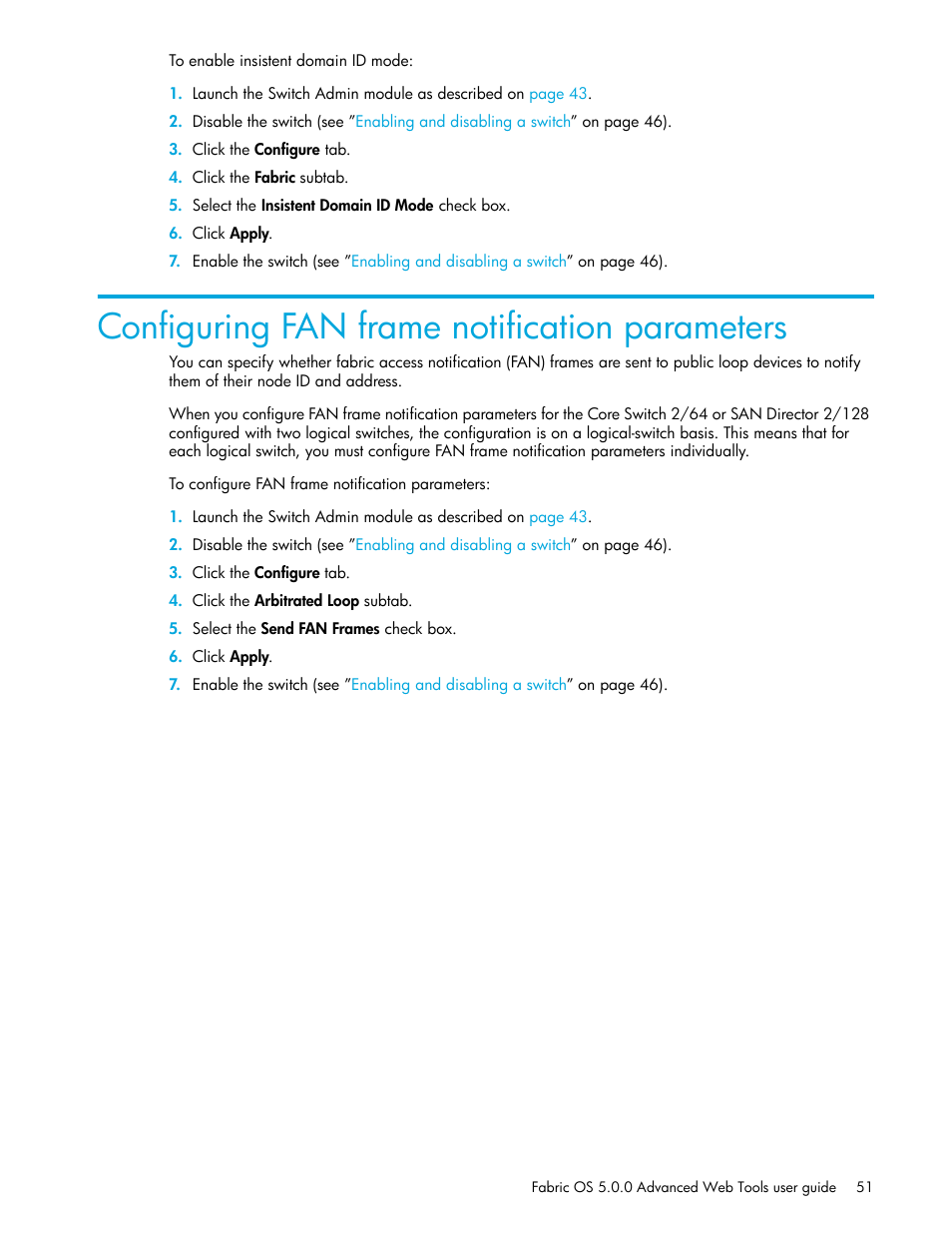 Configuring fan frame notification parameters | HP Brocade 4Gb SAN Switch for HP BladeSystem c-Class User Manual | Page 51 / 160