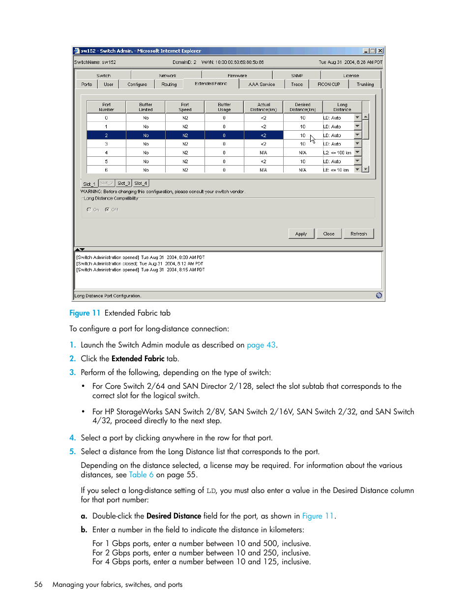 Figure 11 extended fabric tab, 11 extended fabric tab, Place | Figure 11, N in | HP Brocade 4Gb SAN Switch for HP BladeSystem c-Class User Manual | Page 56 / 160