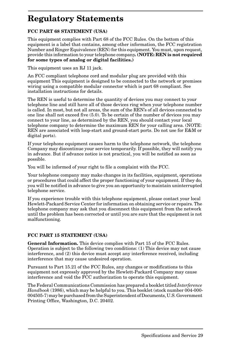 Regulatory statements | HP Jetdirect 70x home Print Server User Manual | Page 34 / 37
