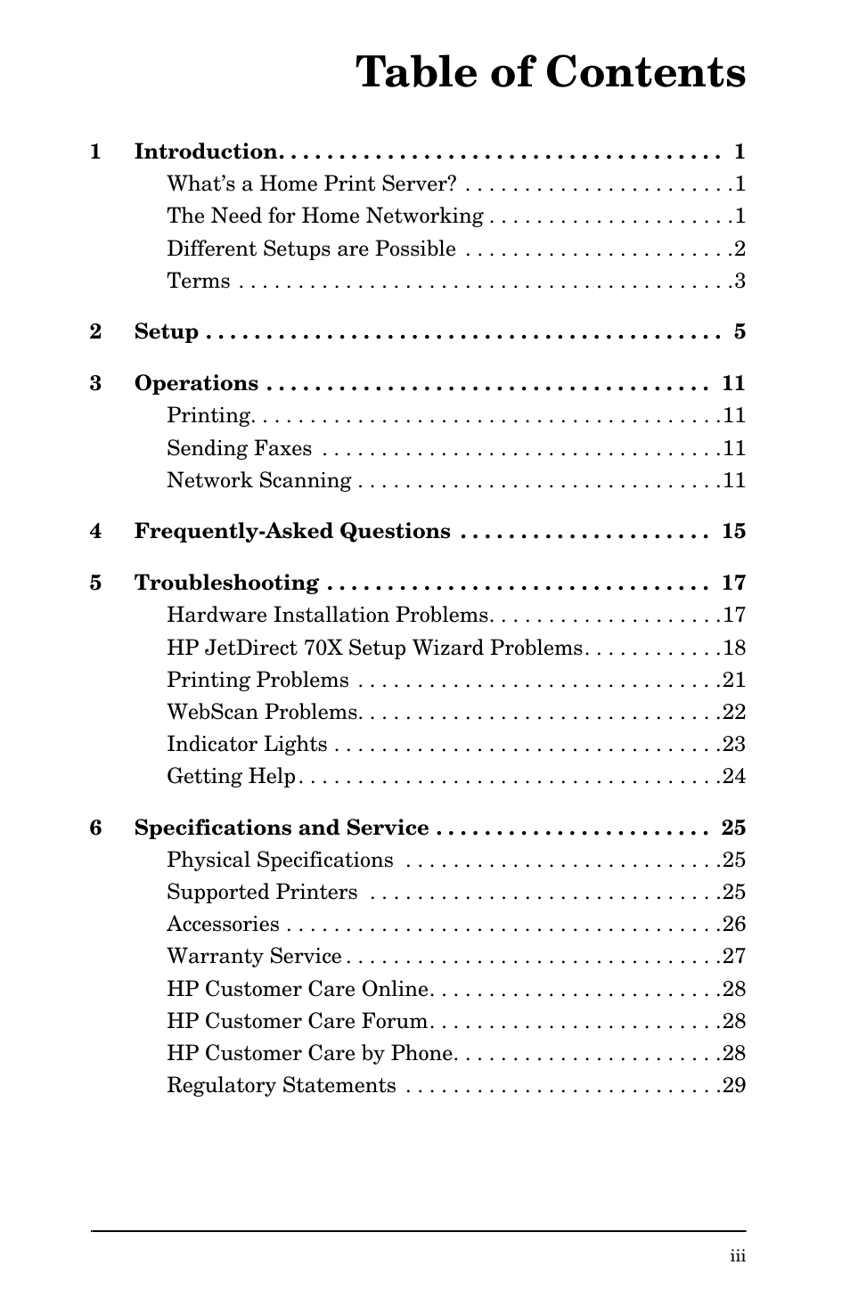 HP Jetdirect 70x home Print Server User Manual | Page 4 / 37