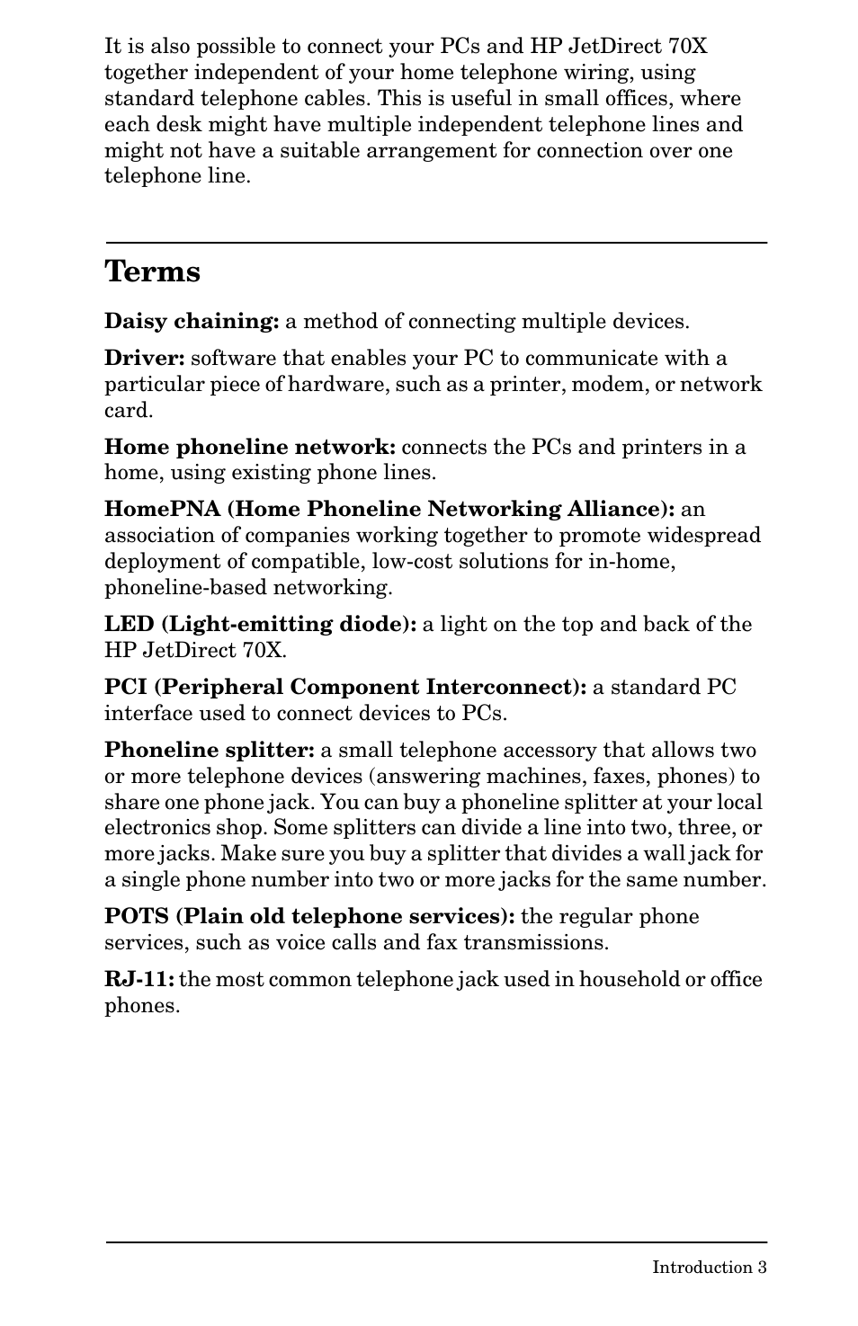 Terms | HP Jetdirect 70x home Print Server User Manual | Page 8 / 37