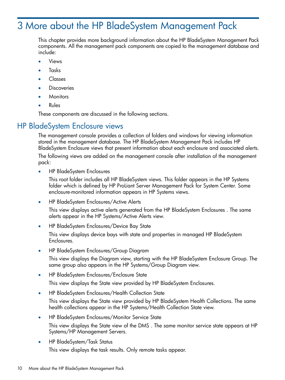 3 more about the hp bladesystem management pack, Hp bladesystem enclosure views | HP OneView for Microsoft System Center User Manual | Page 10 / 33