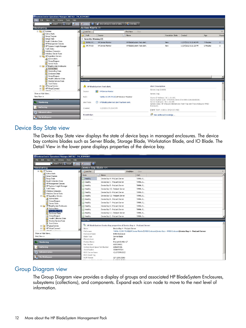 Device bay state view, Group diagram view, Device bay state view group diagram view | HP OneView for Microsoft System Center User Manual | Page 12 / 33