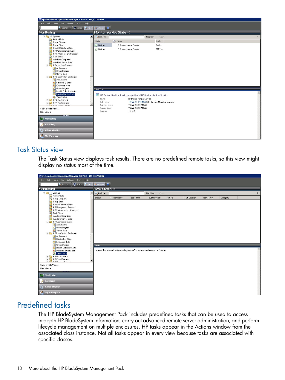 Task status view, Predefined tasks | HP OneView for Microsoft System Center User Manual | Page 18 / 33