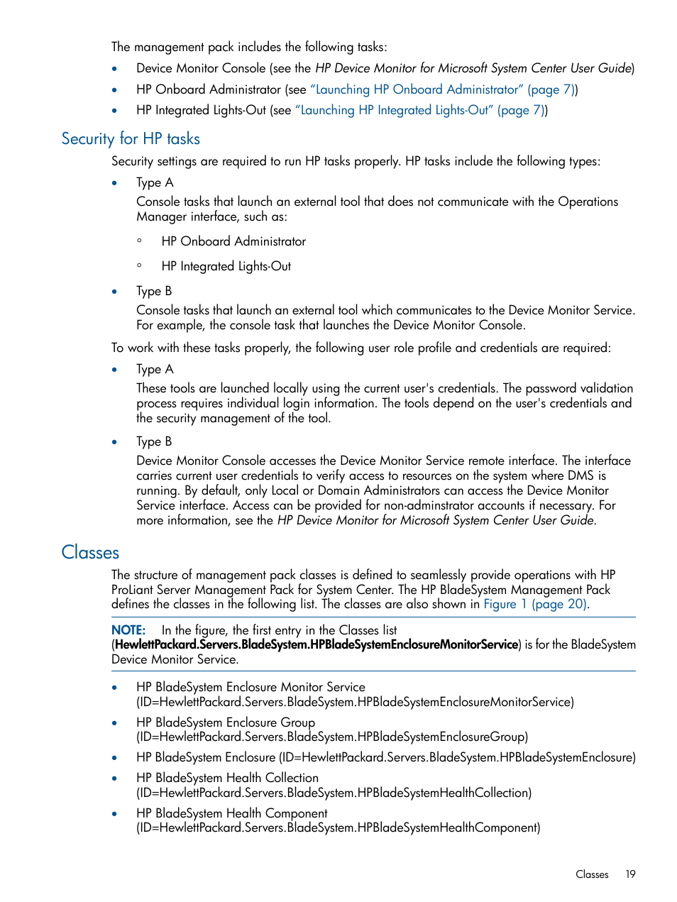 Security for hp tasks, Classes | HP OneView for Microsoft System Center User Manual | Page 19 / 33