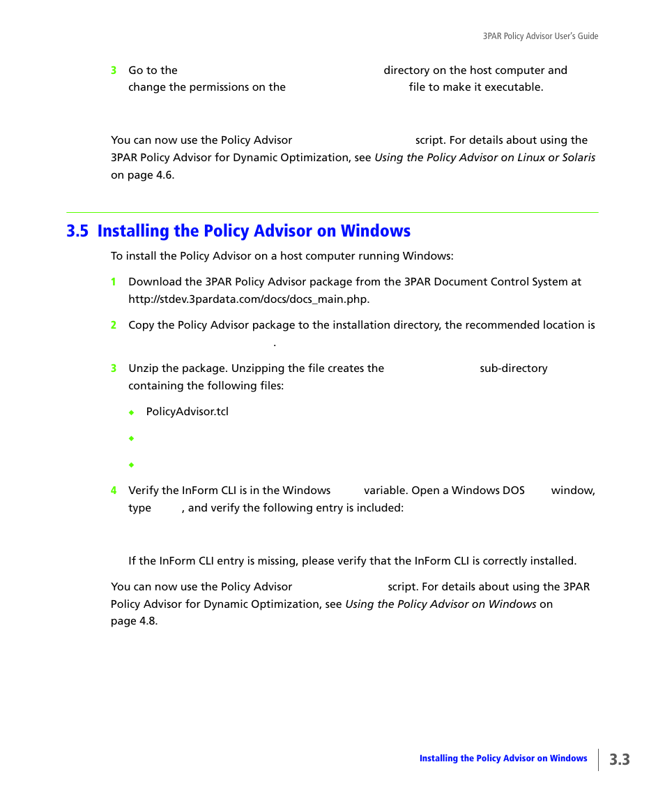 5 installing the policy advisor on windows, Installing the policy advisor on windows | HP 3PAR Policy Manager Software User Manual | Page 13 / 46