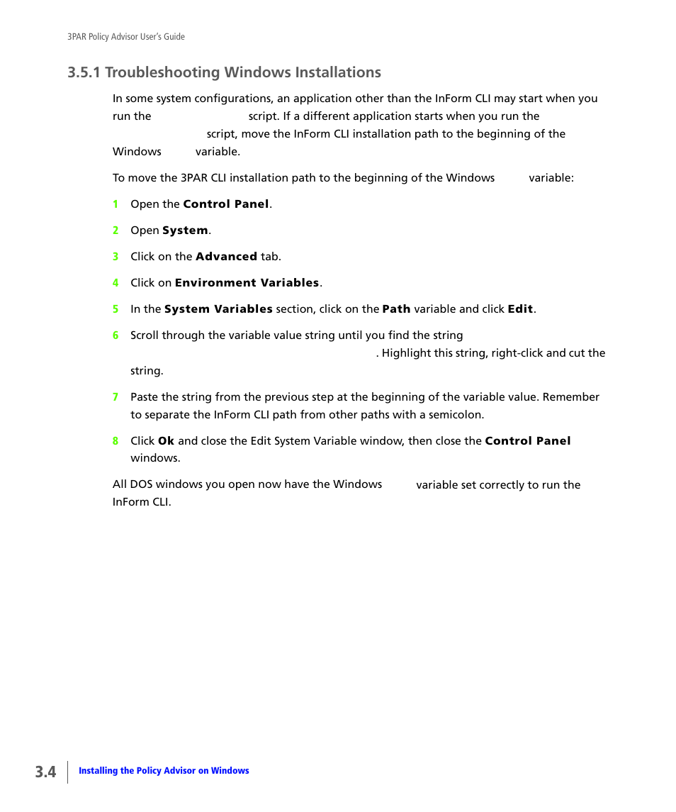 1 troubleshooting windows installations, Troubleshooting windows installations | HP 3PAR Policy Manager Software User Manual | Page 14 / 46