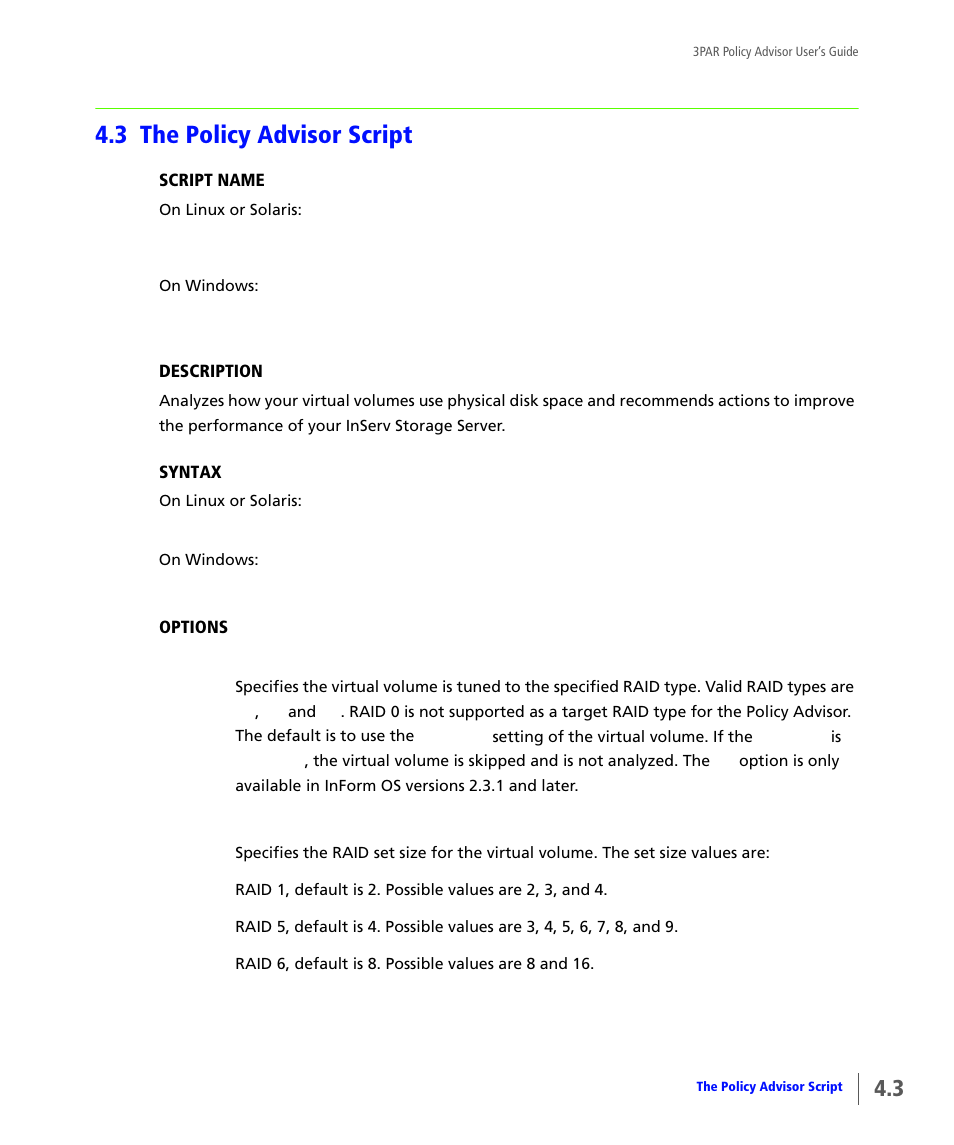 3 the policy advisor script, The policy advisor script | HP 3PAR Policy Manager Software User Manual | Page 19 / 46