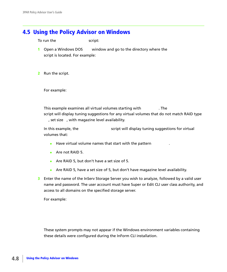 5 using the policy advisor on windows, Using the policy advisor on windows, Using the policy advisor on windows on | HP 3PAR Policy Manager Software User Manual | Page 24 / 46