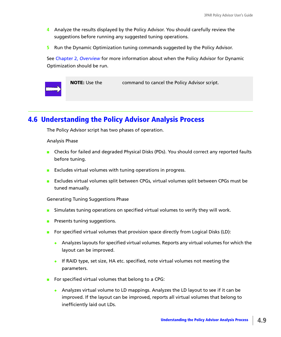 Understanding the policy advisor analysis process | HP 3PAR Policy Manager Software User Manual | Page 25 / 46