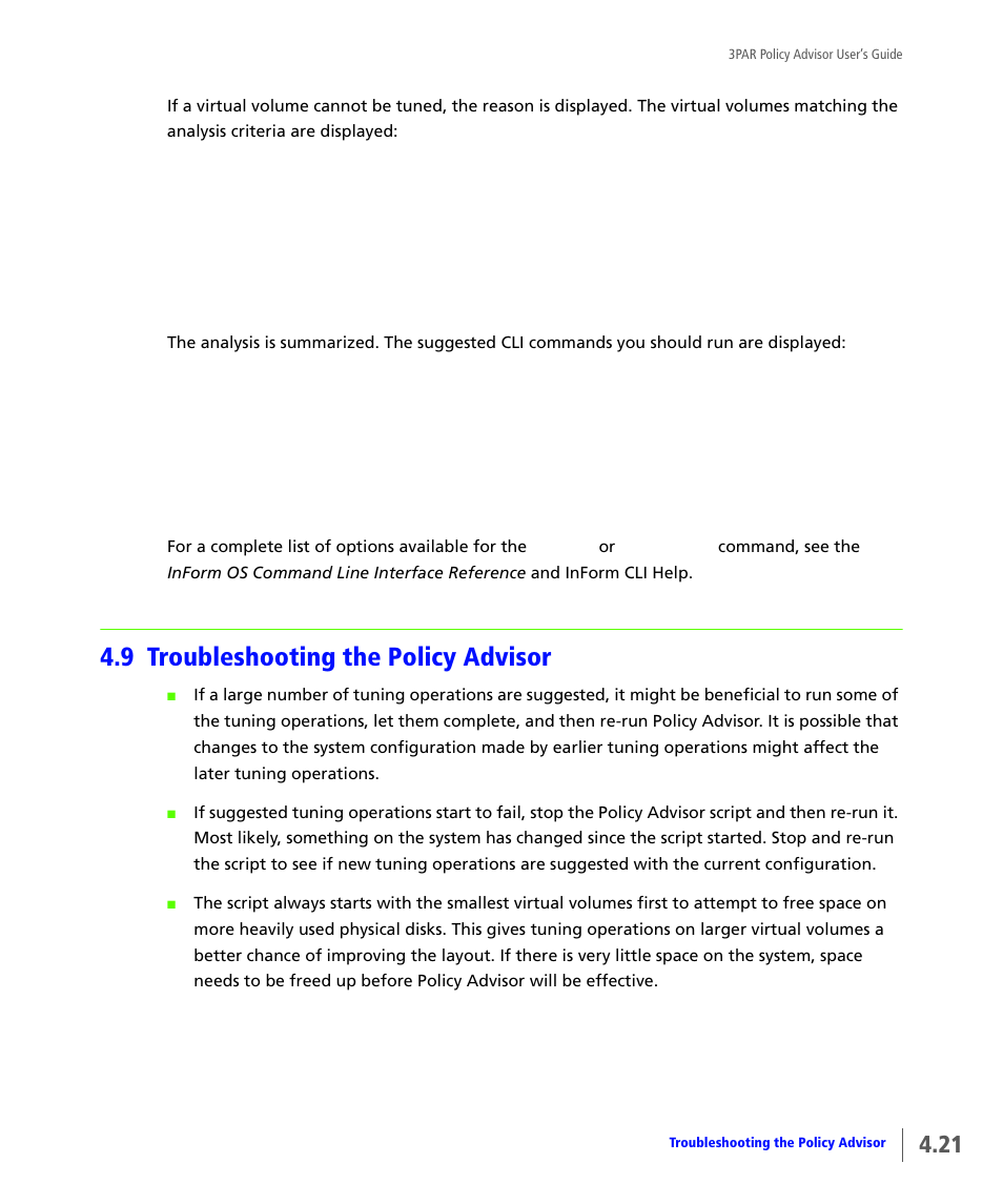 9 troubleshooting the policy advisor, Troubleshooting the policy advisor | HP 3PAR Policy Manager Software User Manual | Page 37 / 46