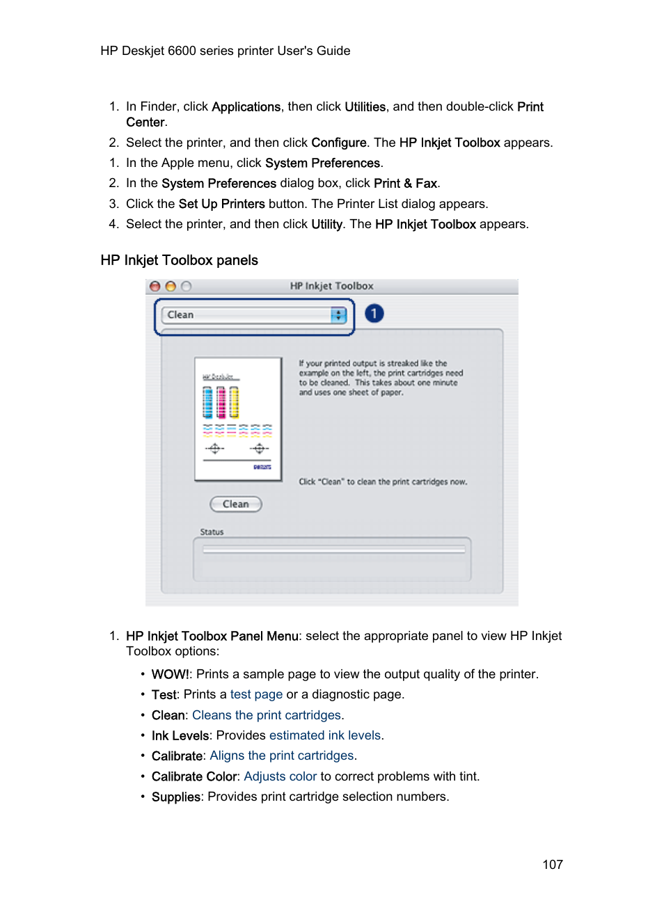 Hp inkjet toolbox panels | HP Deskjet 6620 Color Inkjet Printer User Manual | Page 107 / 157