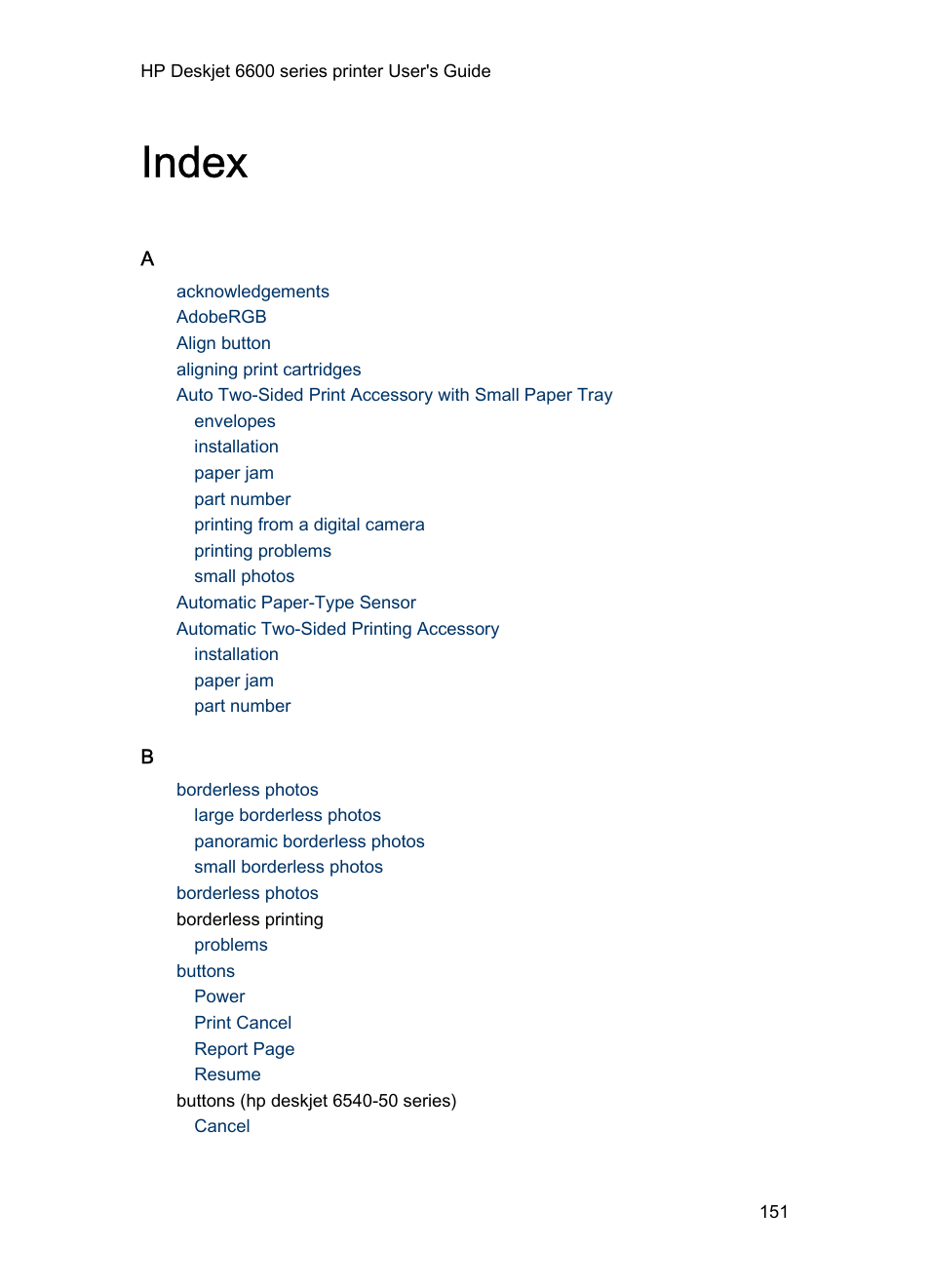 Index | HP Deskjet 6620 Color Inkjet Printer User Manual | Page 151 / 157