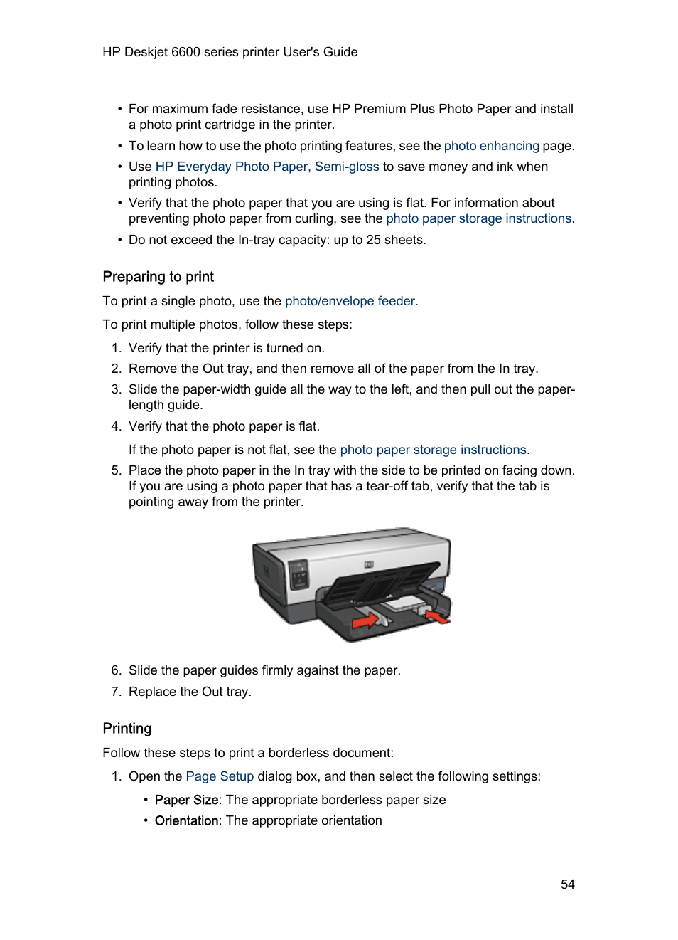 Preparing to print, Printing | HP Deskjet 6620 Color Inkjet Printer User Manual | Page 54 / 157