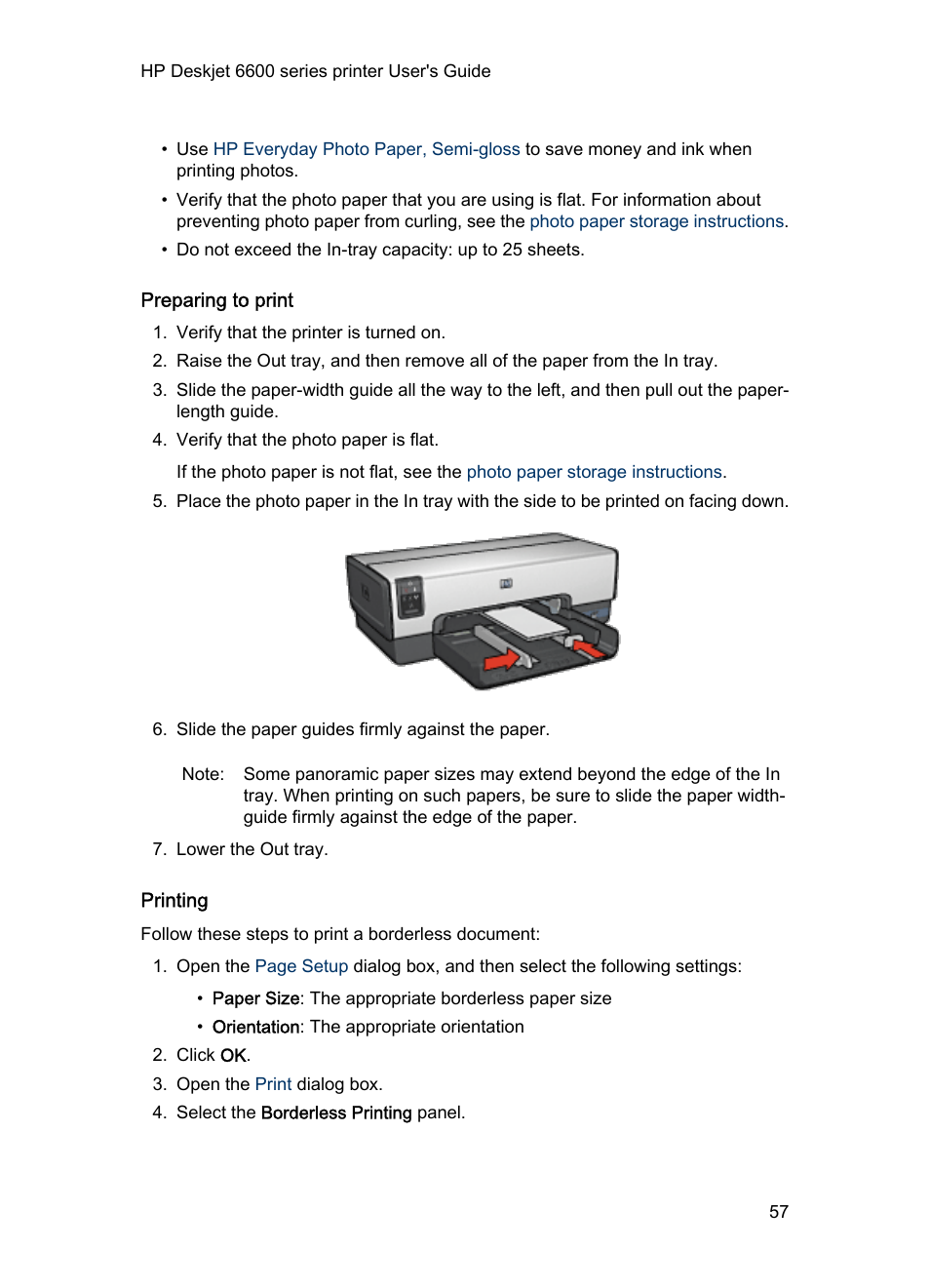 Preparing to print, Printing | HP Deskjet 6620 Color Inkjet Printer User Manual | Page 57 / 157