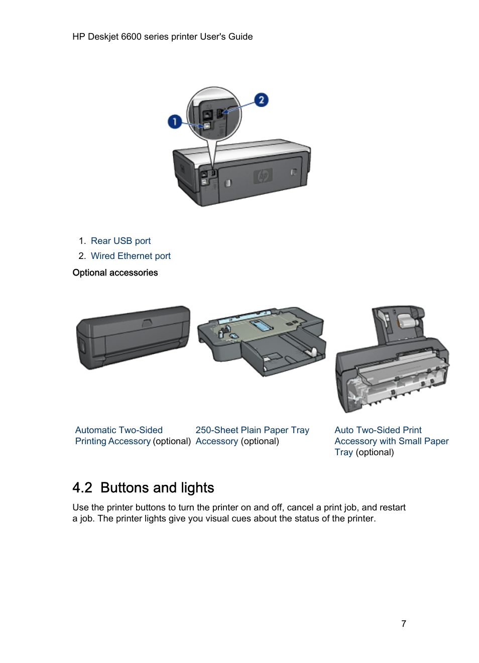 2 buttons and lights, Button, Buttons and lights | HP Deskjet 6620 Color Inkjet Printer User Manual | Page 7 / 157