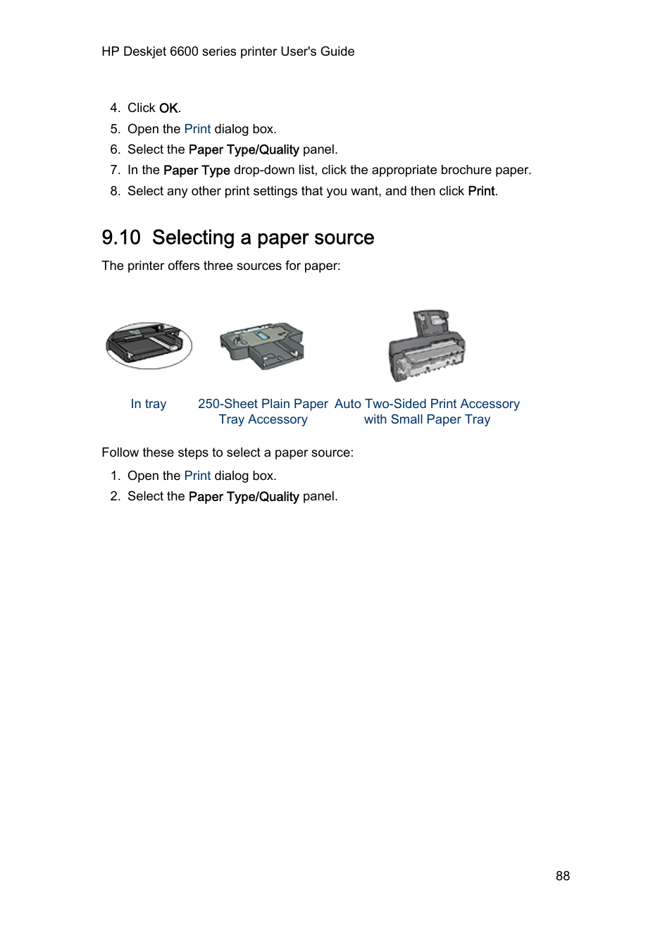 10 selecting a paper source, Paper source | HP Deskjet 6620 Color Inkjet Printer User Manual | Page 88 / 157