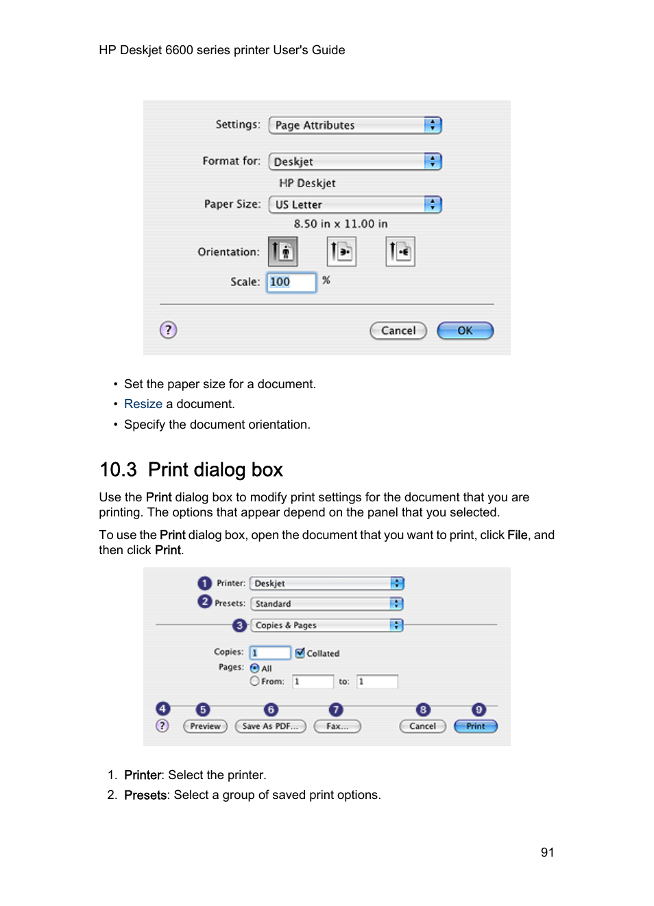 3 print dialog box, Print, Print dialog box | Dialog box | HP Deskjet 6620 Color Inkjet Printer User Manual | Page 91 / 157