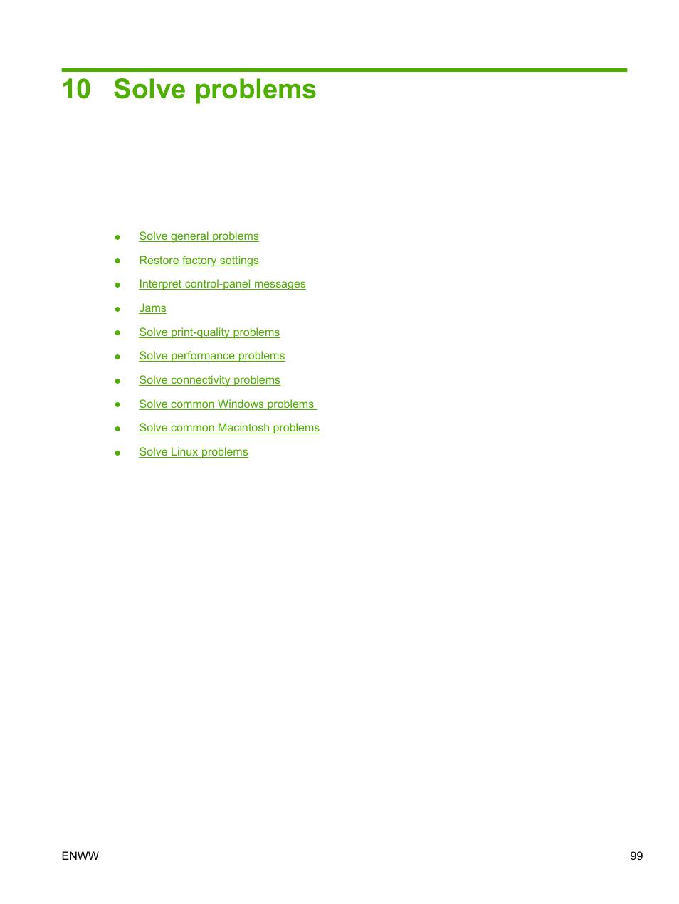 Solve problems, 10 solve problems | HP LaserJet P2055dn User Manual | Page 111 / 176