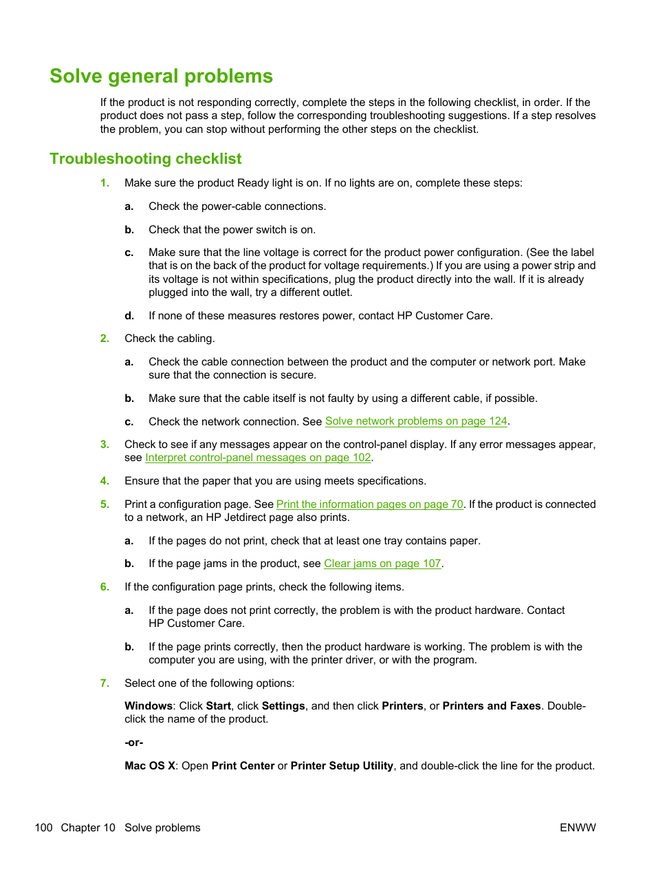 Solve general problems, Troubleshooting checklist | HP LaserJet P2055dn User Manual | Page 112 / 176