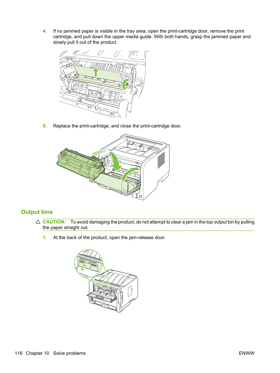 Output bins | HP LaserJet P2055dn User Manual | Page 128 / 176