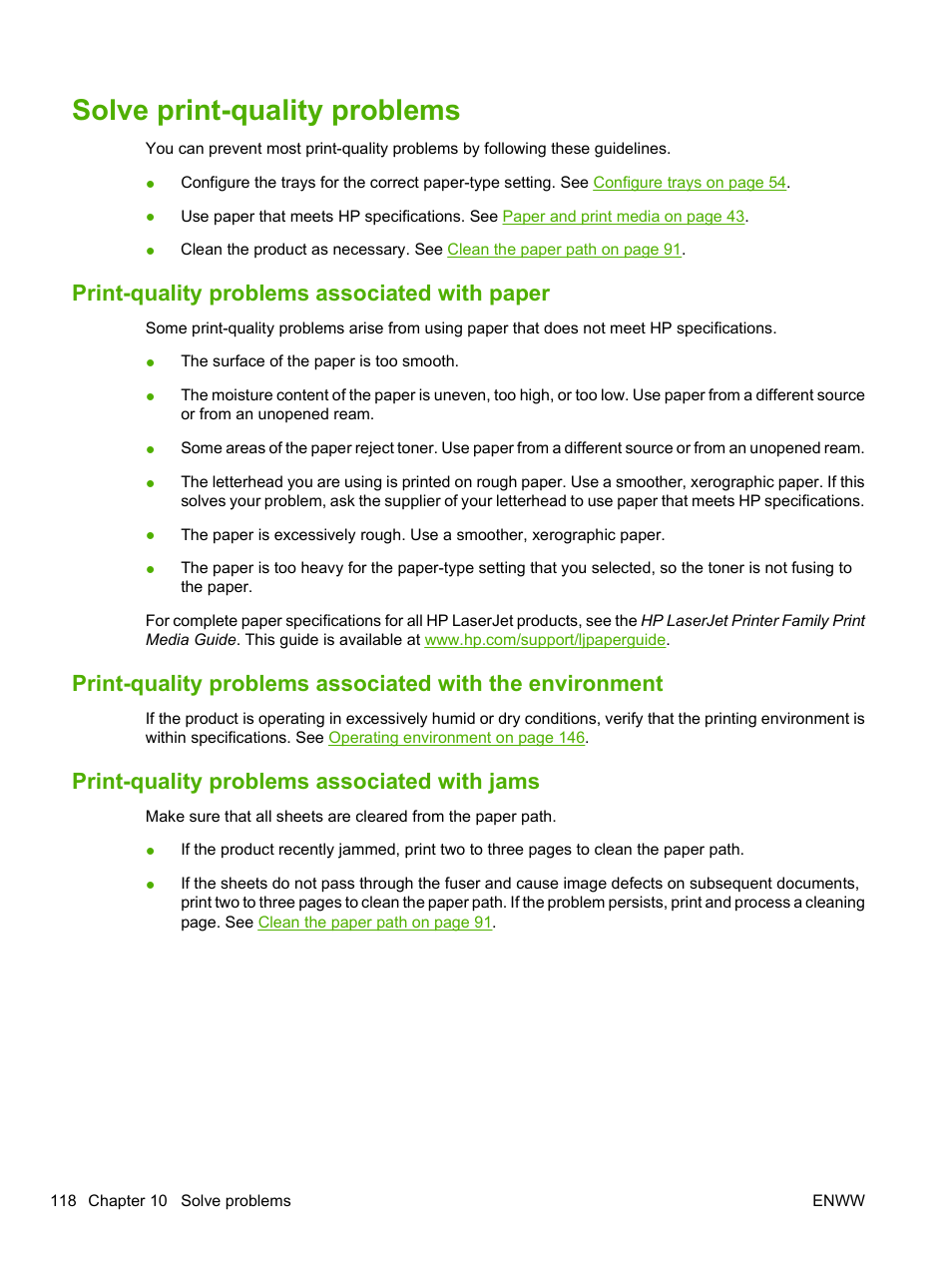 Solve print-quality problems, Print-quality problems associated with paper, Print-quality problems associated with jams | HP LaserJet P2055dn User Manual | Page 130 / 176