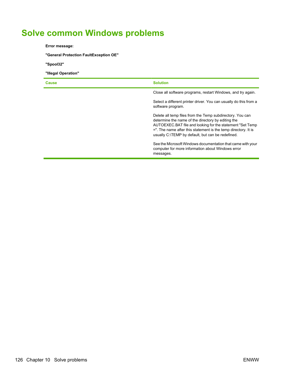 Solve common windows problems | HP LaserJet P2055dn User Manual | Page 138 / 176