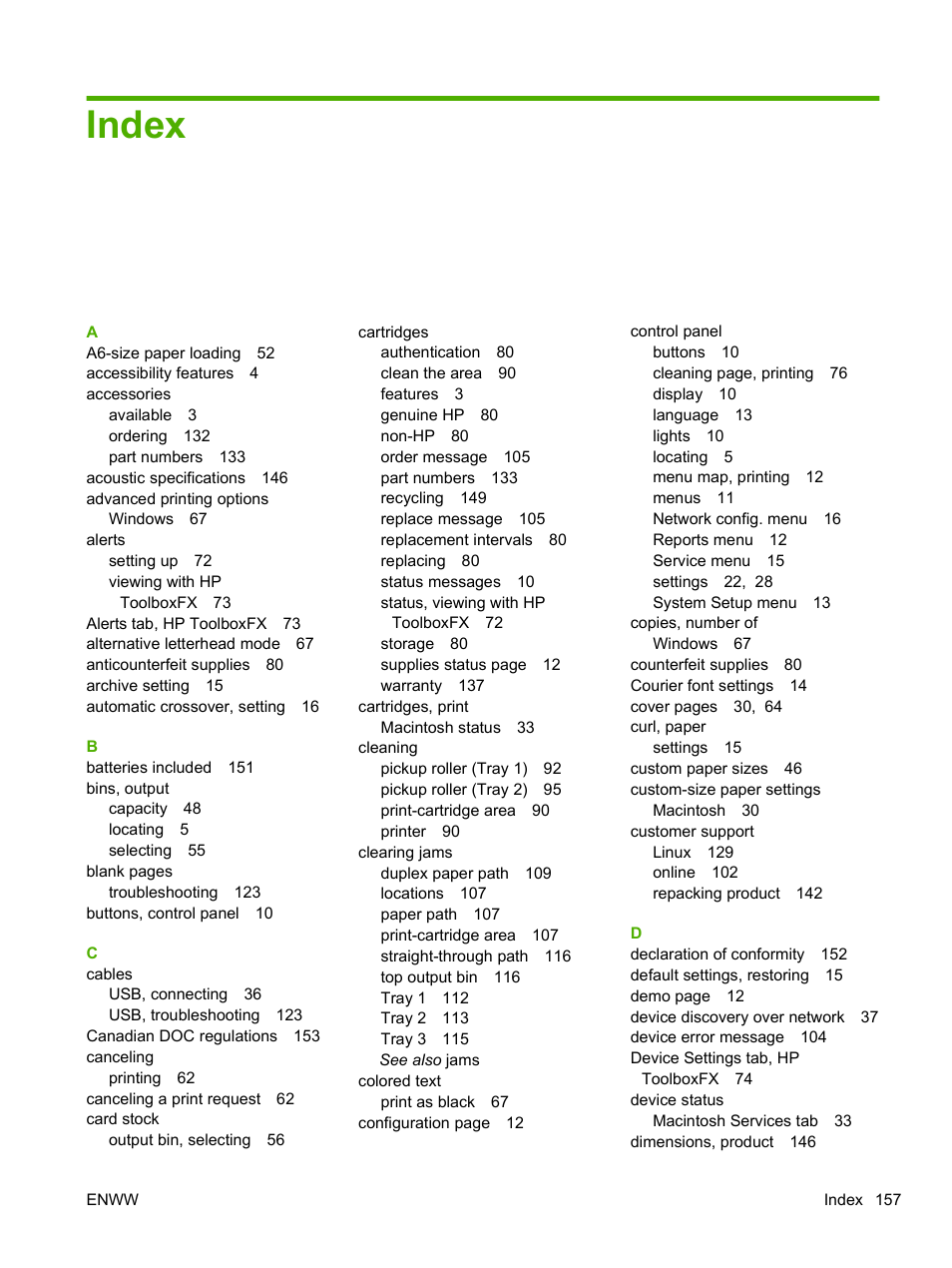 Index | HP LaserJet P2055dn User Manual | Page 169 / 176