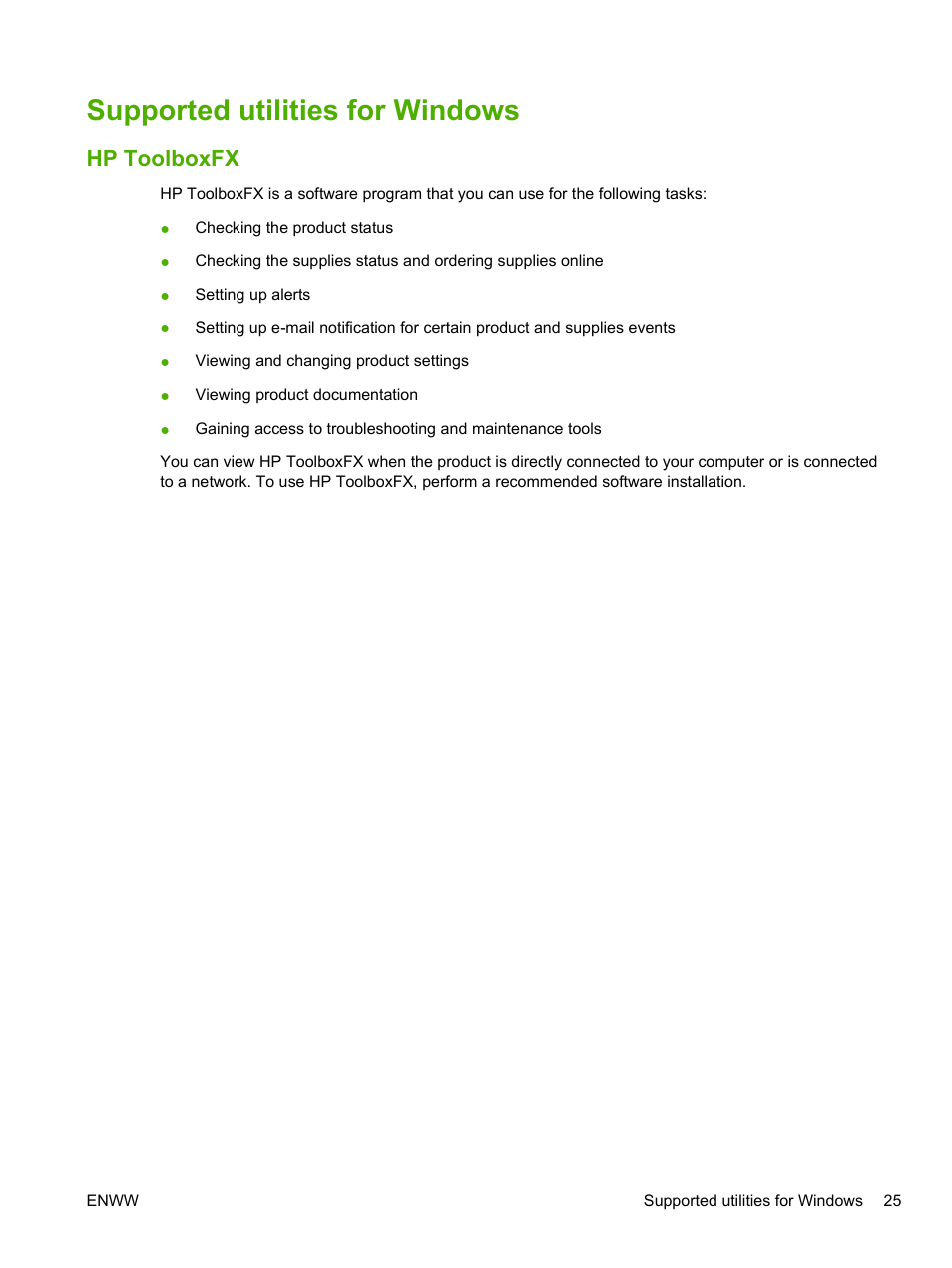 Supported utilities for windows, Hp toolboxfx | HP LaserJet P2055dn User Manual | Page 37 / 176