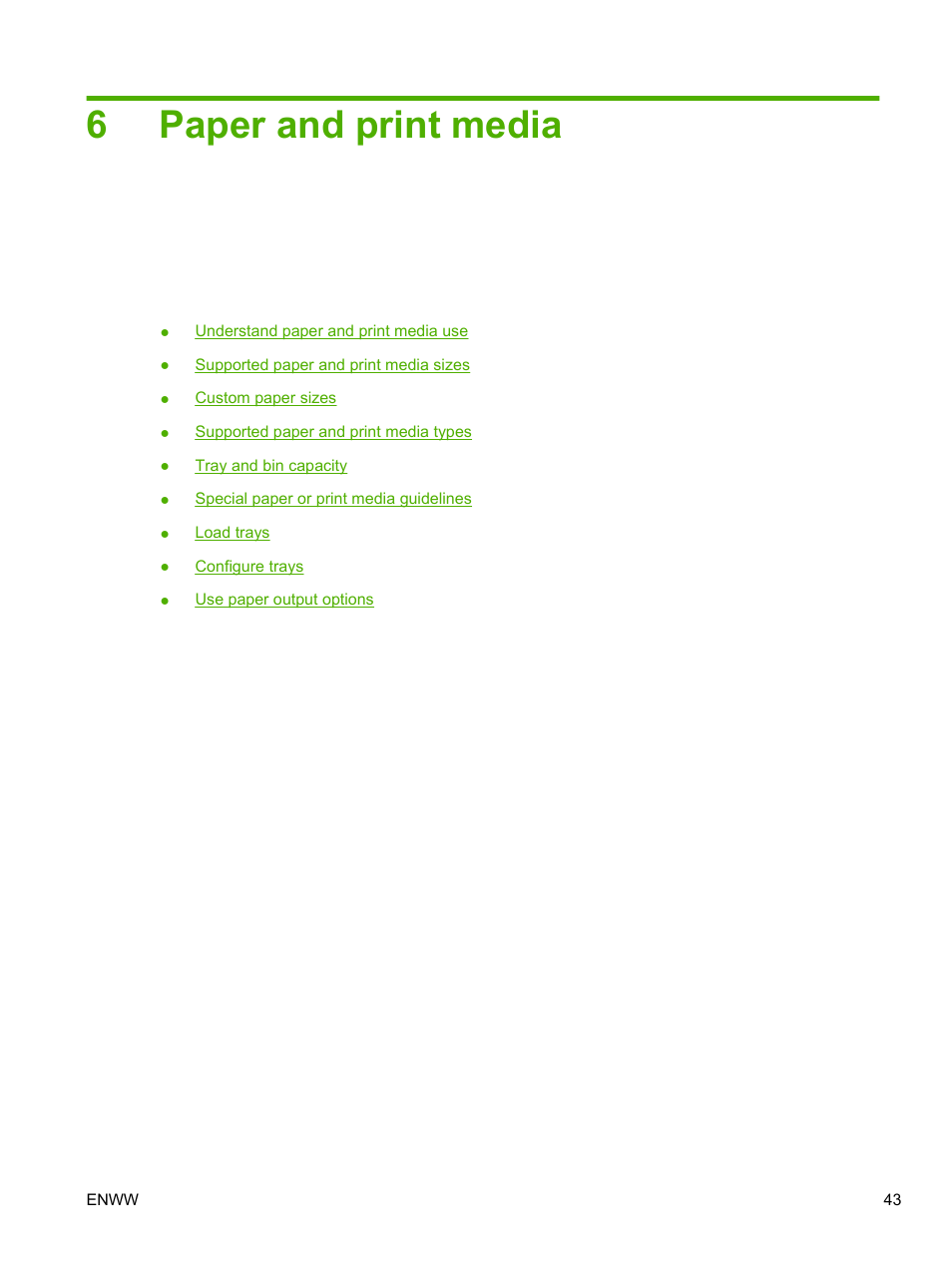 Paper and print media, 6 paper and print media, 6paper and print media | HP LaserJet P2055dn User Manual | Page 55 / 176