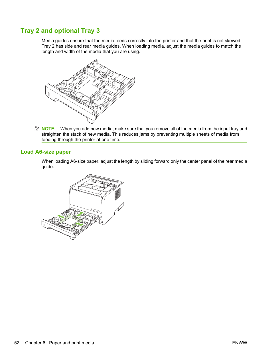 Tray 2 and optional tray 3, Load a6-size paper | HP LaserJet P2055dn User Manual | Page 64 / 176