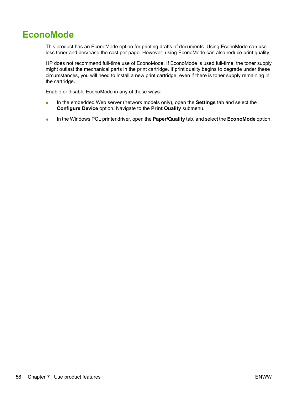 Economode | HP LaserJet P2055dn User Manual | Page 70 / 176