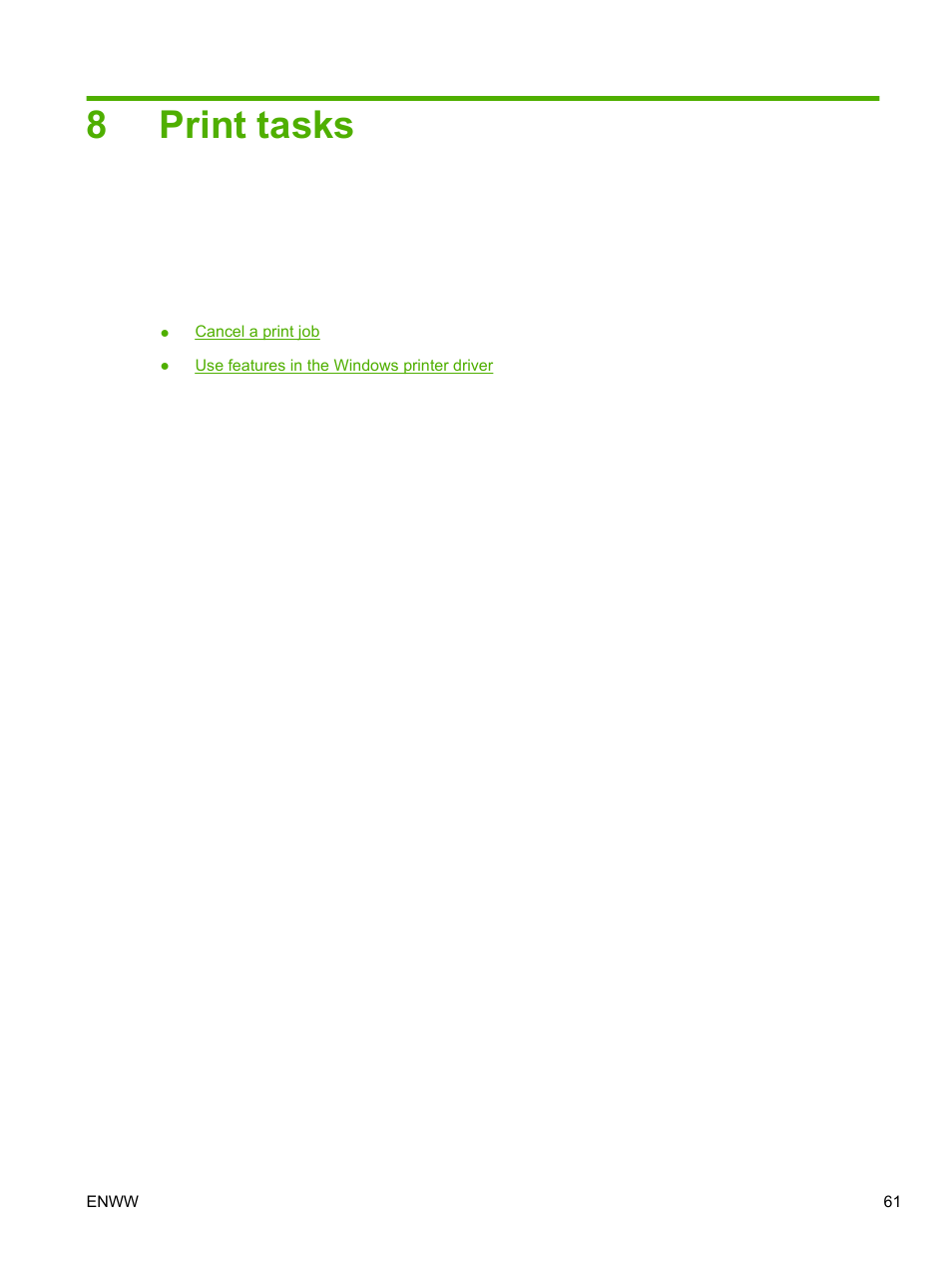 Print tasks, 8 print tasks, 8print tasks | HP LaserJet P2055dn User Manual | Page 73 / 176