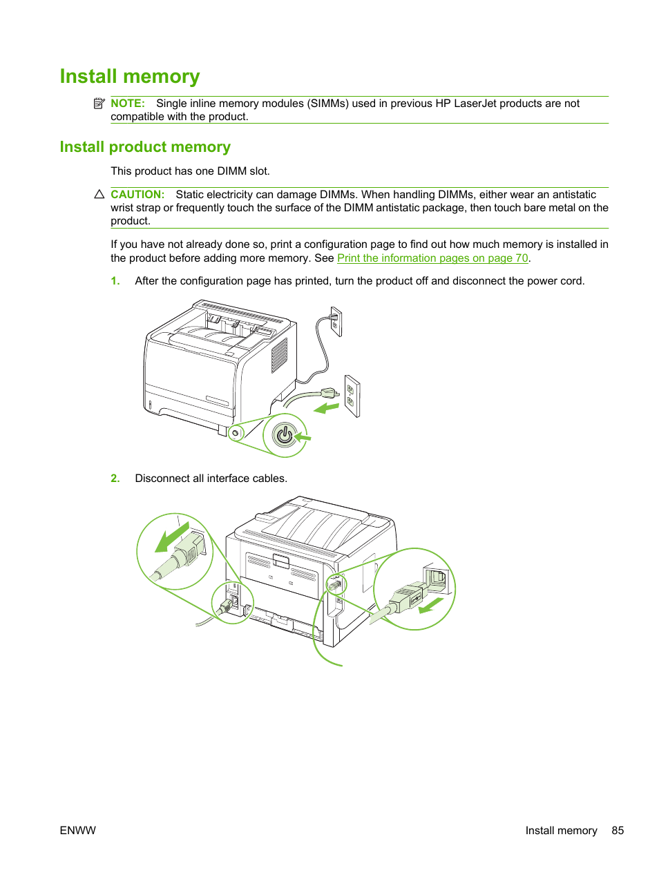 Install memory, Install product memory | HP LaserJet P2055dn User Manual | Page 97 / 176