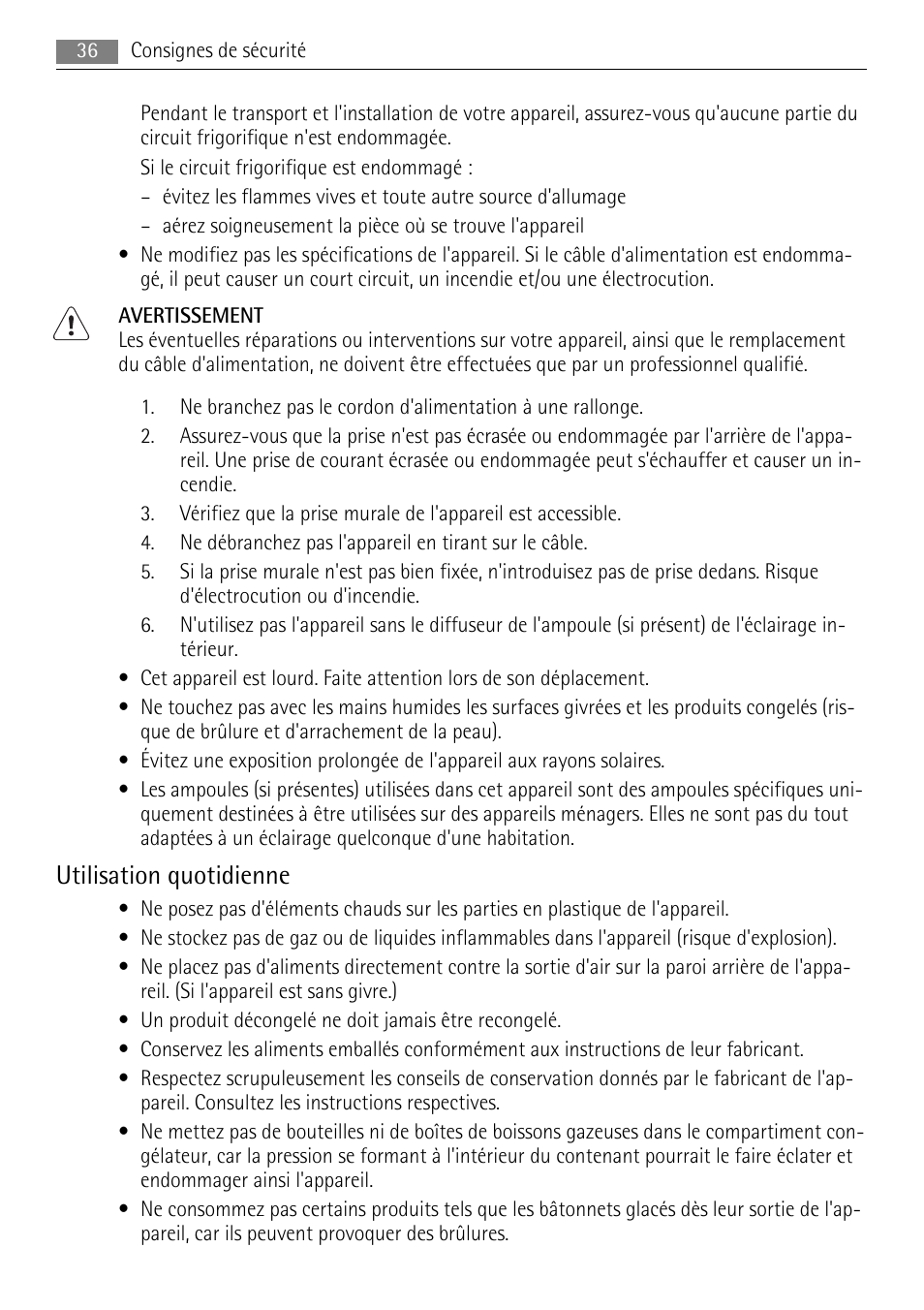 Utilisation quotidienne | AEG A42000GNW0 User Manual | Page 36 / 64