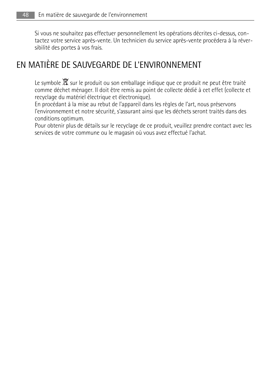 En matière de sauvegarde de l'environnement | AEG A42000GNW0 User Manual | Page 48 / 64