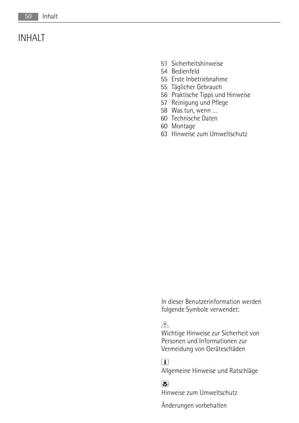 Inhalt | AEG A42000GNW0 User Manual | Page 50 / 64