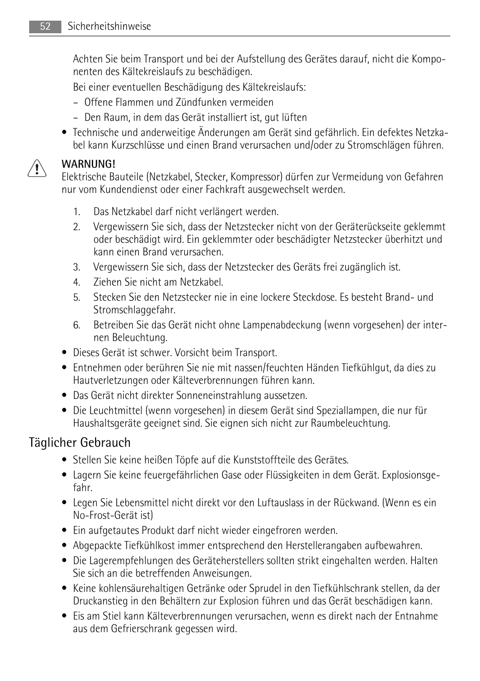 Täglicher gebrauch | AEG A42000GNW0 User Manual | Page 52 / 64