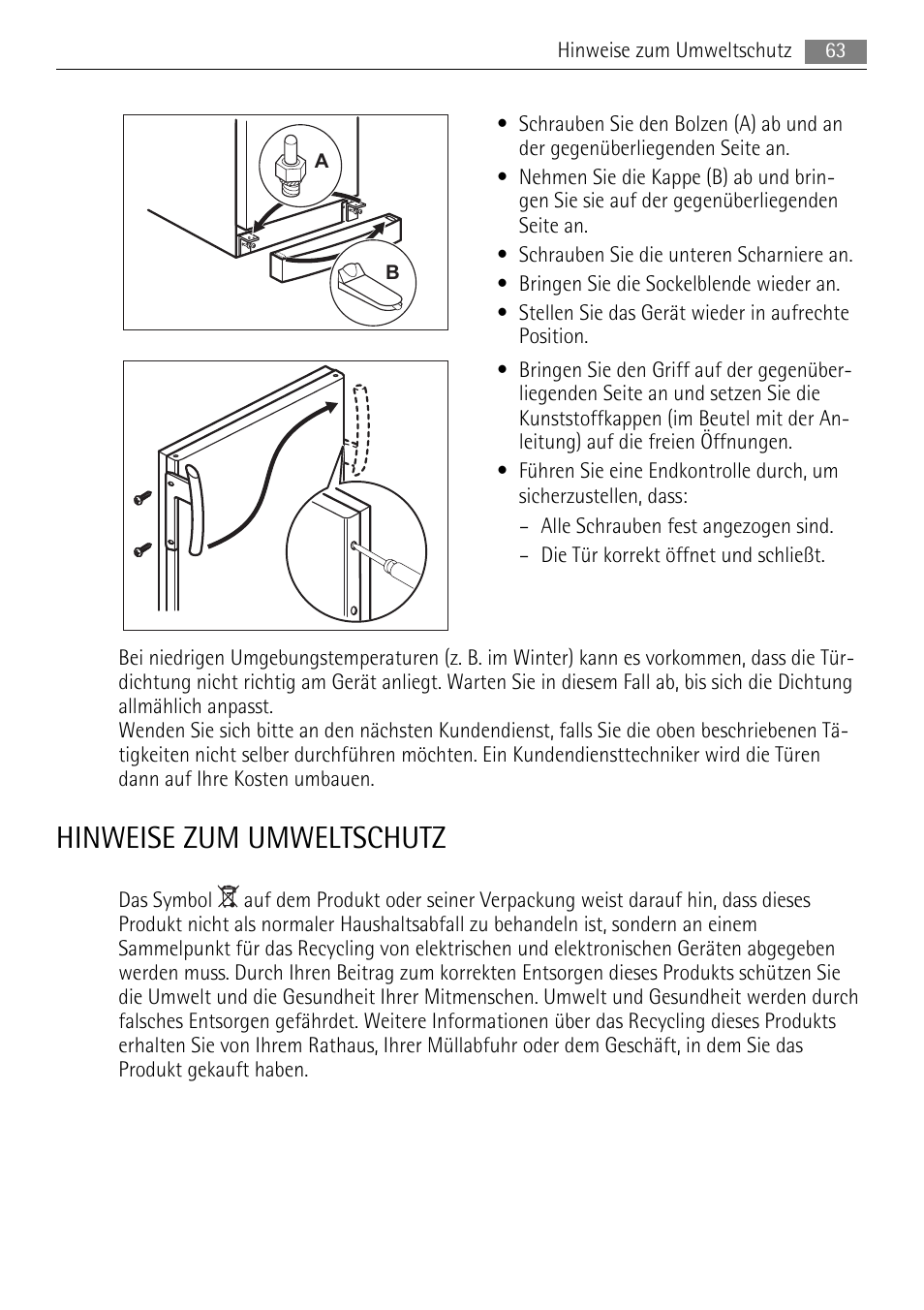 Hinweise zum umweltschutz | AEG A42000GNW0 User Manual | Page 63 / 64