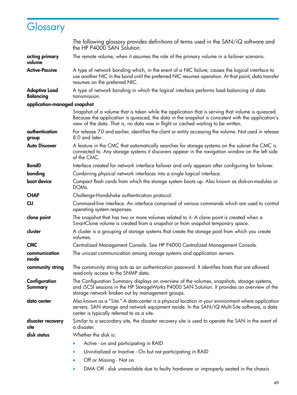 Glossary | HP LeftHand P4000 Virtual SAN Appliance Software User Manual | Page 49 / 57