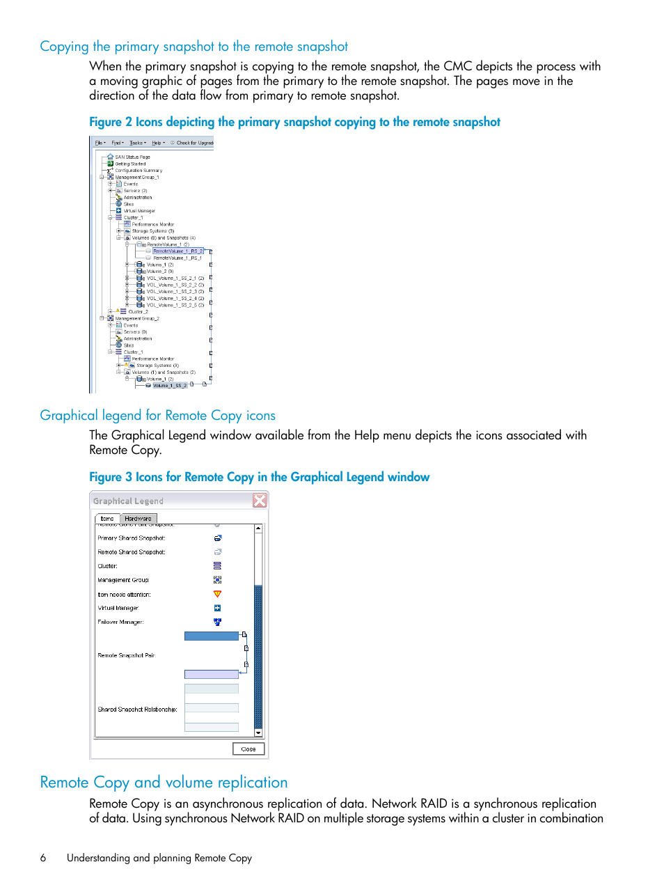Graphical legend for remote copy icons, Remote copy and volume replication | HP LeftHand P4000 Virtual SAN Appliance Software User Manual | Page 6 / 57