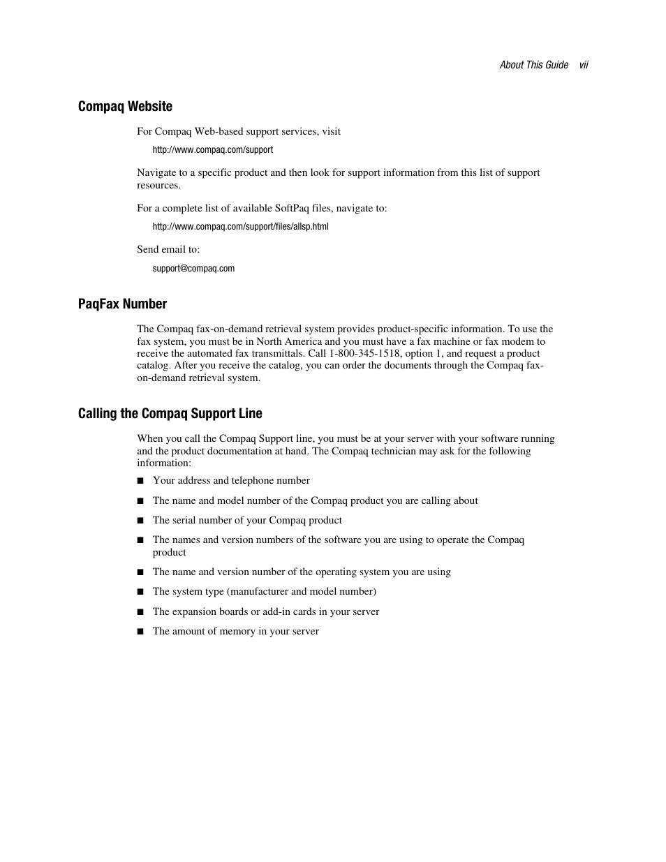 Compaq website, Paqfax number, Calling the compaq support line | HP NC6134 Gigabit Server Adapter User Manual | Page 6 / 16
