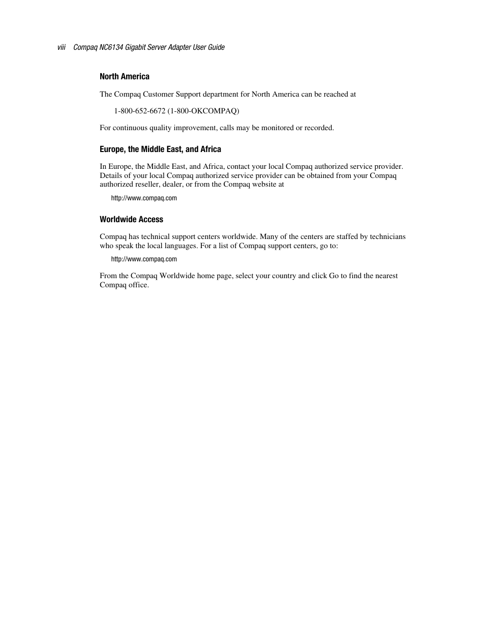 North america, Europe, the middle east, and africa, Worldwide access | HP NC6134 Gigabit Server Adapter User Manual | Page 7 / 16