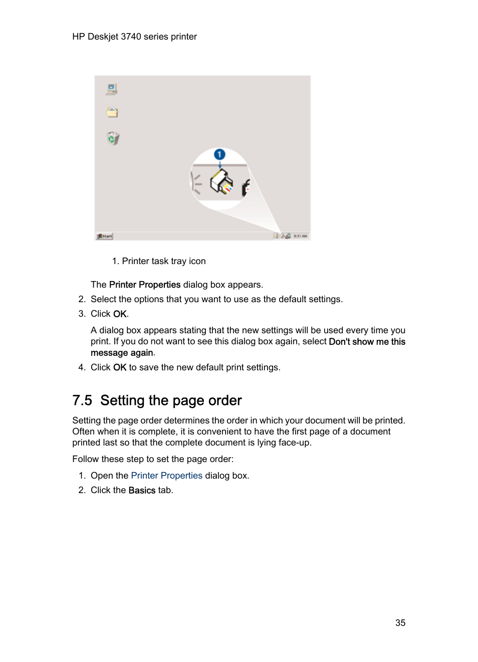 Front to back, 5 setting the page order | HP Deskjet 3745 Color Inkjet Printer User Manual | Page 35 / 73