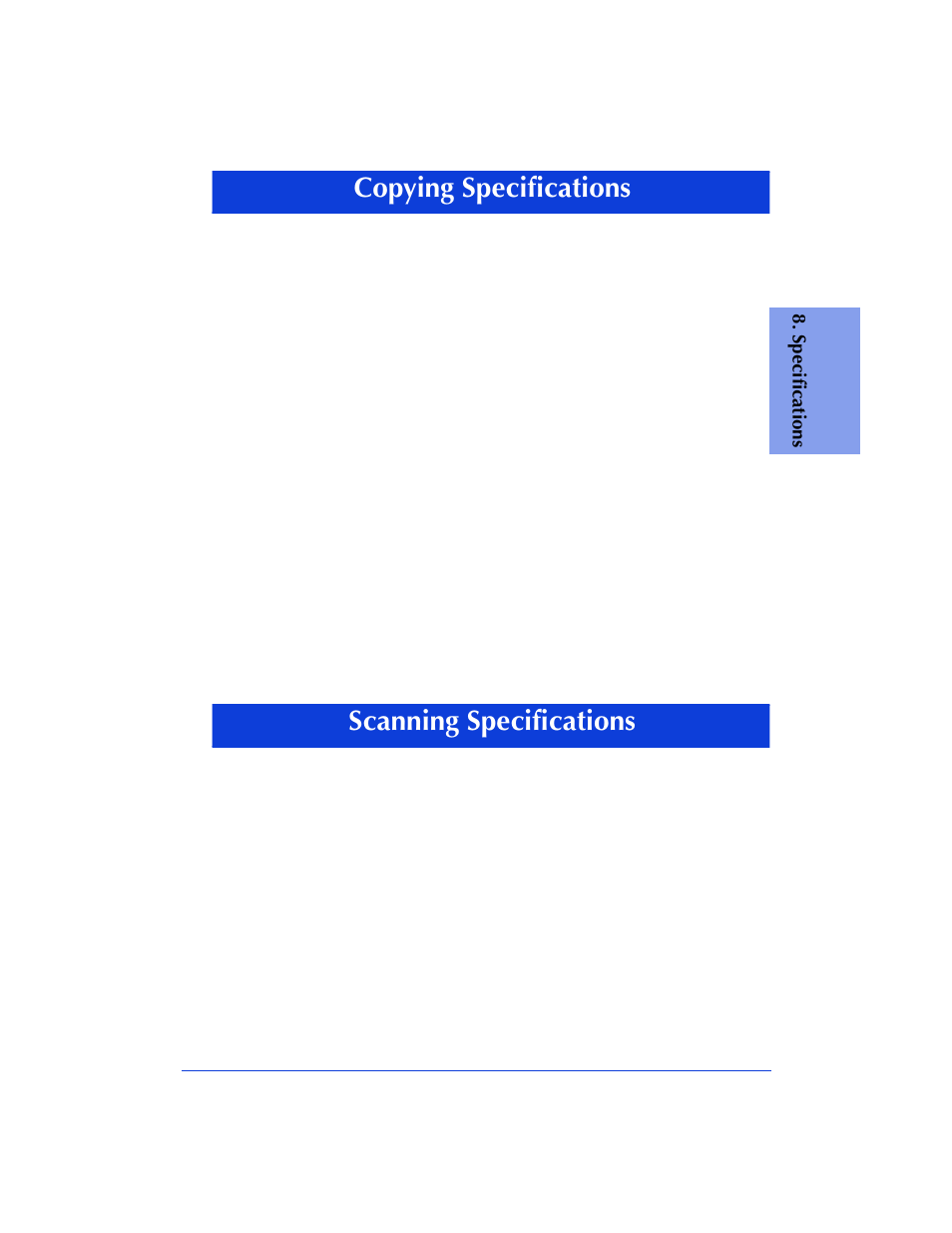 Copying specifications, Scanning specifications | HP Officejet 600 All-in-One Printer User Manual | Page 125 / 140