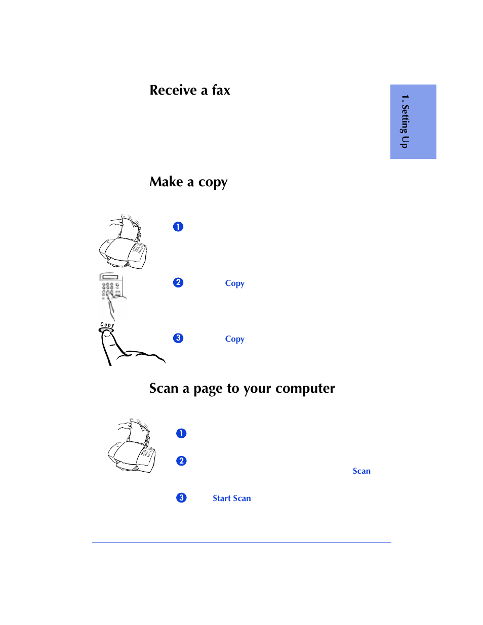 Receive a fax, Make a copy, Scan a page to your computer | HP Officejet 600 All-in-One Printer User Manual | Page 33 / 140