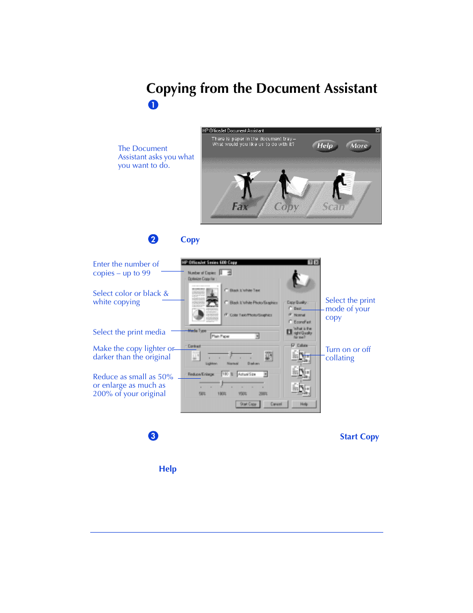 Copying from the document assistant | HP Officejet 600 All-in-One Printer User Manual | Page 42 / 140