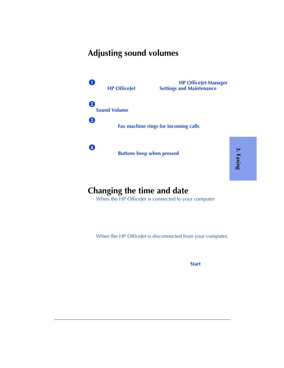 Adjusting sound volumes, Changing the time and date | HP Officejet 600 All-in-One Printer User Manual | Page 71 / 140
